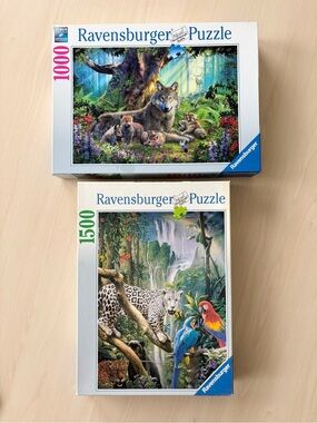 Ravensburger Puzzle Bundle: 1000pc Wolves & 1500pc Jungle Leopard